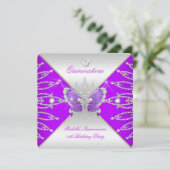 Invitation Quinceanera 15e papillon pourpre en argent Tiara (Debout devant)
