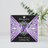 Invitation Quinceanera 15e papillon pourpre Tiara noire (Debout devant)