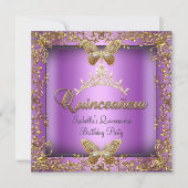 Invitation Quinceañera 15e papillon rose violet or (Devant)