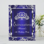 Invitation Quinceanera 15e Parti bleu foncé Damas argent (Debout devant)