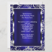 Invitation Quinceanera 15e Parti bleu foncé Damas argent (Dos)