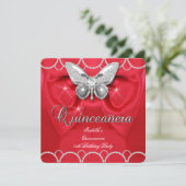 Invitation Quinceanera 15e Parti perle de papillon rouge (Debout devant)