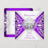 Invitation Quinceanera 15e Parti Tiara du papillon pourpre (Devant / Derrière)