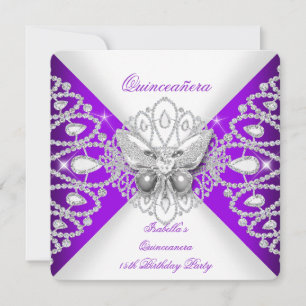 Invitation Quinceanera 15e Parti Tiara du papillon pourpre