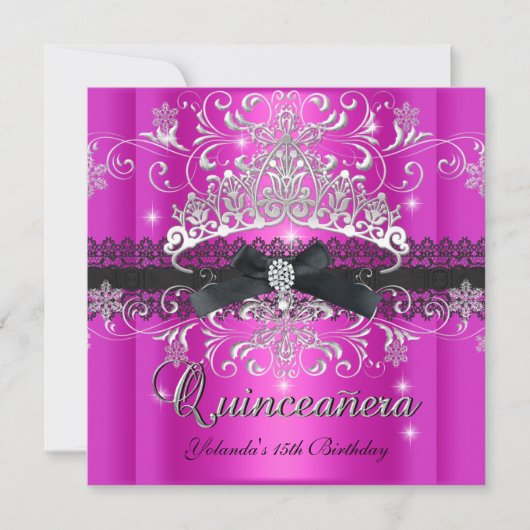 Invitation Quinceanera 15e Parties scintillant rose chaud Tia (Devant)