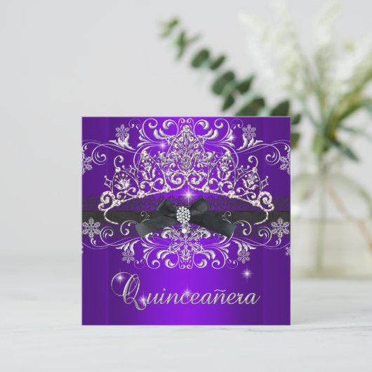 Invitation Quinceanera 15e Parties scintillant violette Tiara (Debout devant)