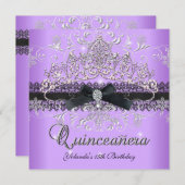 Invitation Quinceanera 15e Parties scintillant violette Tiara (Devant / Derrière)