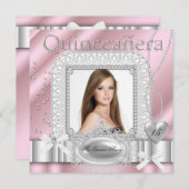 Invitation Quinceanera 15e Perle de dentelle blanche rose pho (Devant / Derrière)