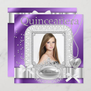 Invitation Quinceanera 15e Perle de dentelle blanche violette