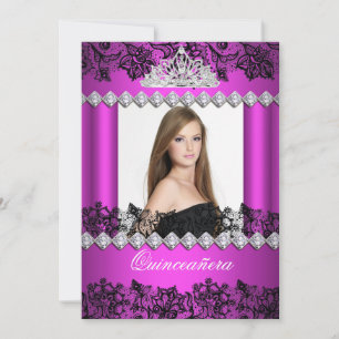 Invitation Quinceanera 15e photo en dentelle blanche rose cha