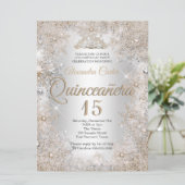 Invitation Quinceanera 15e Photo Flocon de neige beige argent (Debout devant)
