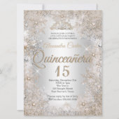 Invitation Quinceanera 15e Photo Flocon de neige beige argent (Devant)