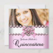 Invitation Quinceanera 15e Pink Rose Pearl Bow Photo (Devant)