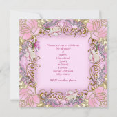 Invitation Quinceanera 15e Plutôt rose Damas Or Floral (Dos)