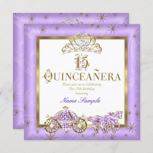 Invitation Quinceanera 15e Porte-Chevaux Purple Gold Tiara