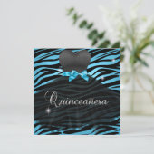 Invitation Quinceanera 15e Robe bleue noire Zèbre (Debout devant)