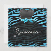 Invitation Quinceanera 15e Robe bleue noire Zèbre (Devant)