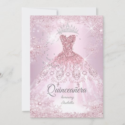 Invitation Quinceanera 15e robe d'hiver de Flèche de neige ro (Devant)
