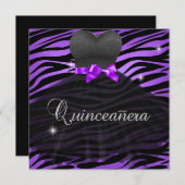Invitation Quinceanera 15e Robe violette noire Zèbre (Devant / Derrière)