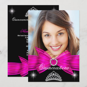 Invitation Quinceanera 15e Rose Chaud Noir Fête d'anniversair