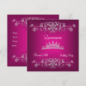 Invitation Quinceanera 15e Rose Silver Diamond Tiara (Devant / Derrière)