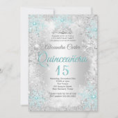 Invitation Quinceanera 15e Silver bleu Turquoise Flocon de ne (Devant)