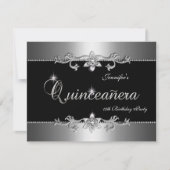 Invitation Quinceanera 15e Soirée de Bijoux en argent noir él (Devant)