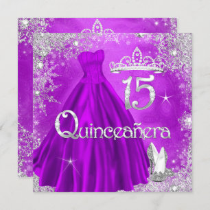 Invitation Quinceanera 15e Soirée Flakes d'argent violet 2