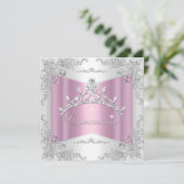 Invitation Quinceanera 15e Tiara en argent blanc rose (Debout devant)