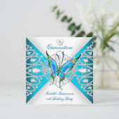 Invitation Quinceanera 15e Tiara, papillon bleu Turquoise pro (Debout devant)