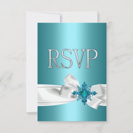 Invitation Quinceanera 15e Turquoise Bleue Argent Blanc Bow R (Devant)