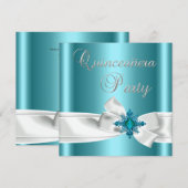 Invitation Quinceanera 15e Turquoise Bleue Bleue Argent Blanc (Devant / Derrière)