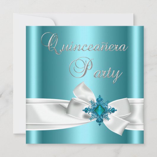 Invitation Quinceanera 15e Turquoise Bleue Bleue Argent Blanc (Devant)