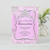 Invitation Quinceanera 15e Winter Wonderland Argent rose (Debout devant)