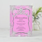 Invitation Quinceanera 15e Winter Wonderland Argent rose (Debout devant)