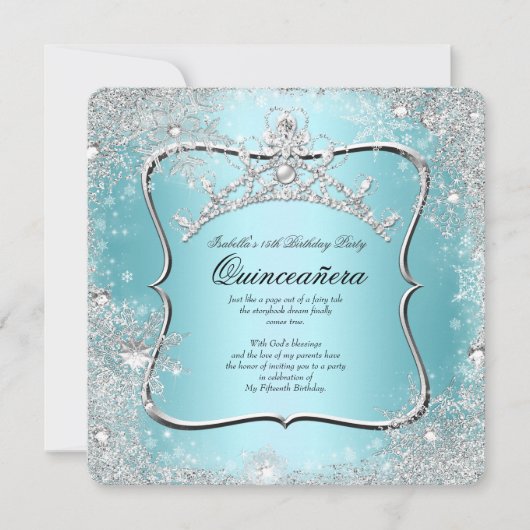 Invitation Quinceanera 15e Winter Wonderland Silver Blue (Devant)