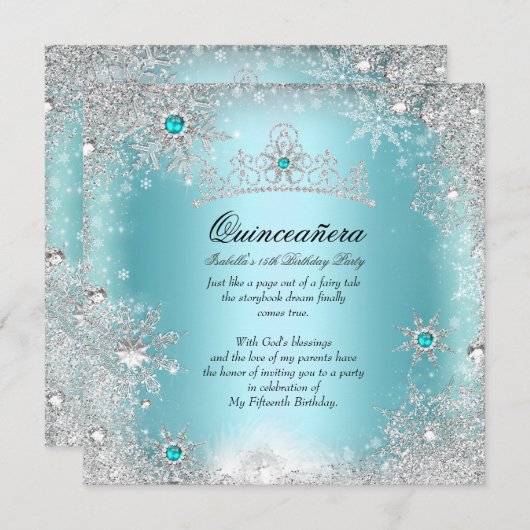 Invitation Quinceanera 15e Winter Wonderland Silver Blue 2 (Devant / Derrière)