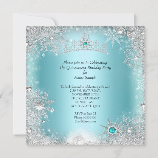 Invitation Quinceanera 15e Winter Wonderland Silver Blue 2 (Dos)