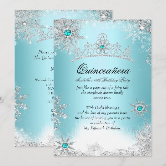 Invitation Quinceanera 15e Winter Wonderland Silver Blue 2 (Devant / Derrière)