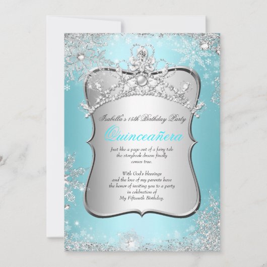 Invitation Quinceanera 15e Winter Wonderland Silver Blue 2 (Devant)