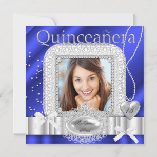 Invitation Quinceanera 15ème bleu blanc dentelle perle photo
