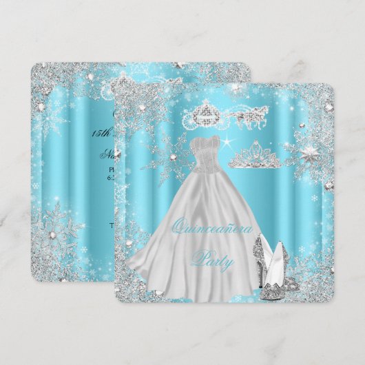 Invitation Quinceanera 15ème Cinderella Blue Anniversaire (Devant / Derrière)