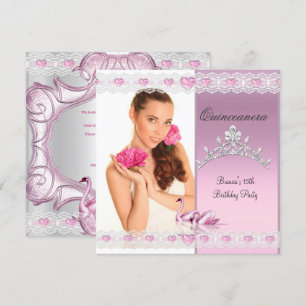 Invitation Quinceanera 15ème Couronne de cygnes roses blancs 
