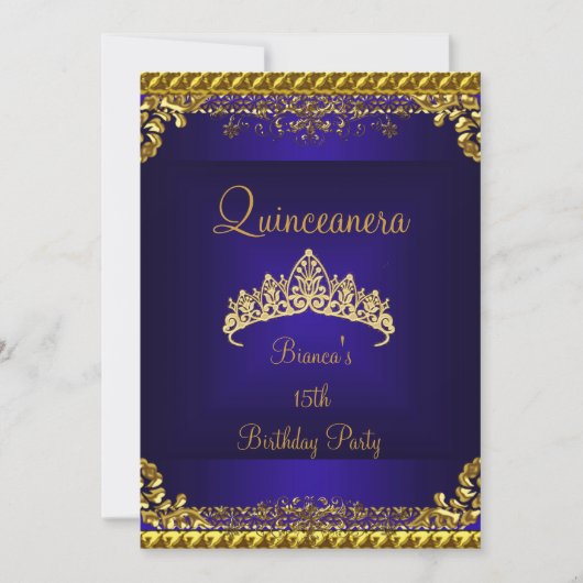 Invitation Quinceanera 15ème Deep Blue Gold Diamond Tiara (Devant)