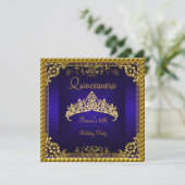 Invitation Quinceanera 15ème Deep Blue Gold Diamond Tiara (Debout devant)