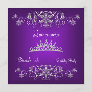 Invitation Quinceanera 15ème Diamant Noir Violet Tiara