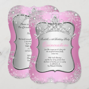 Invitation Quinceanera 15ème Hiver Merveilleux Argent Rose