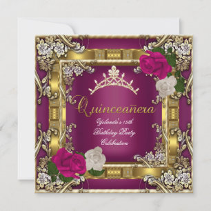 Invitation Quinceanera 15ème Or Rose Crème Rose Foncé
