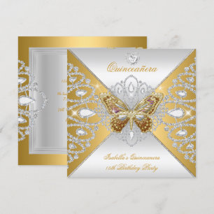 Invitation Quinceanera 15ème Parti Gold Butterfly Silver Tiar