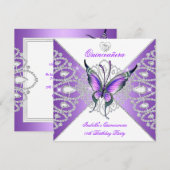 Invitation Quinceanera 15ème Parti Papillon pourpre Tiara 2 (Devant / Derrière)